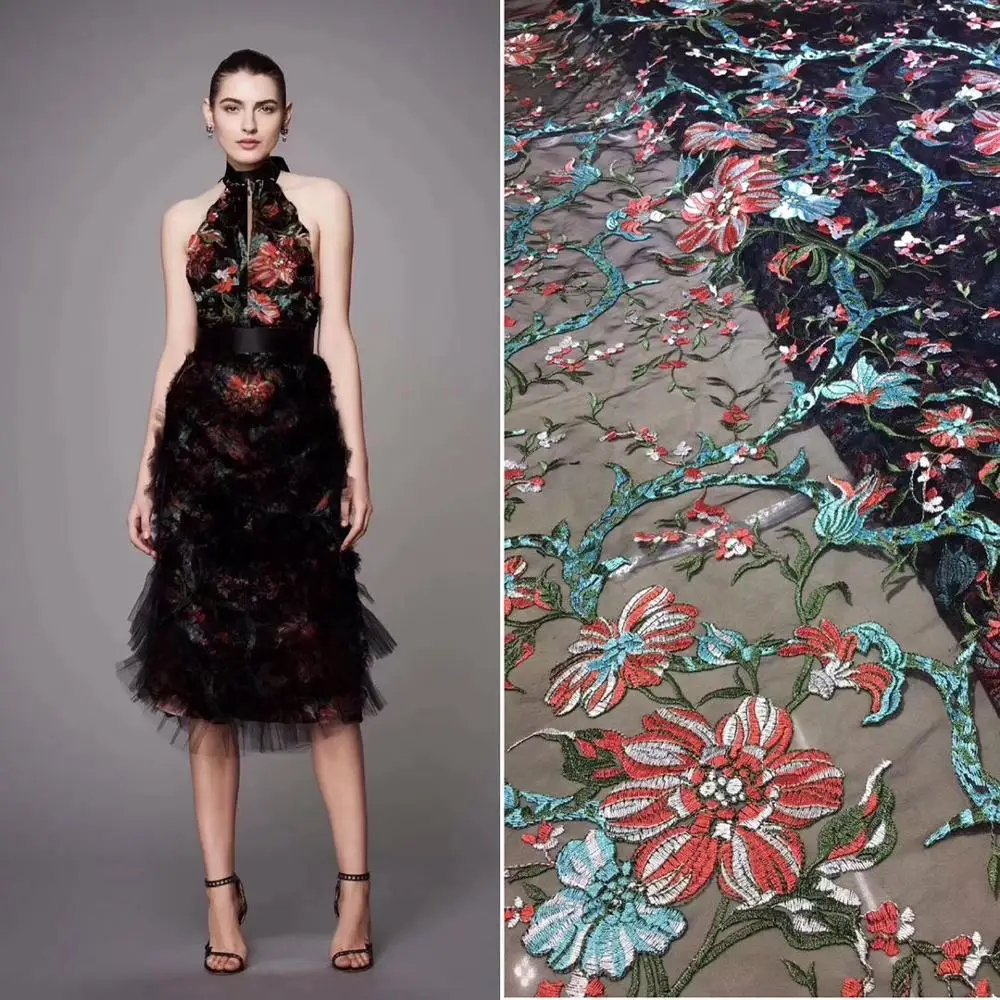 

Современный дизайн, французская кружевная ткань, африканская кружевная ткань с большим цветком, разноцветная вышивка, тюль, кружевная ткан...