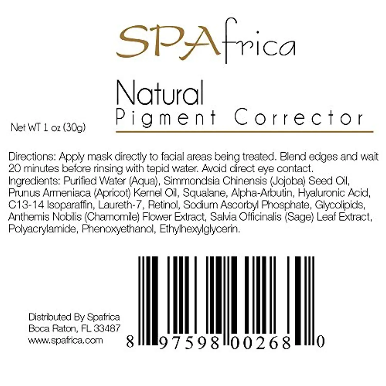 

SPAfrica Natural Skincare - Natural Pigment Corrector Mask. Jojoba Oil & Hyaluronic Acid | Dark Spots & Discolorations 30g