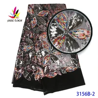 african lace sequence fabrics big flower black tulle for women sequins lace nigerian embroidery lace fabrics with sequins
