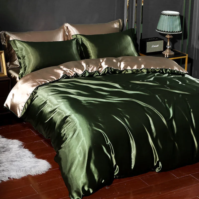 

Silky stain Solid Color Bedding Set Nordic For Home Twin Size Silk Fabrics Sexy Two Person Quilt Covers White Green Gray Sjtcl02