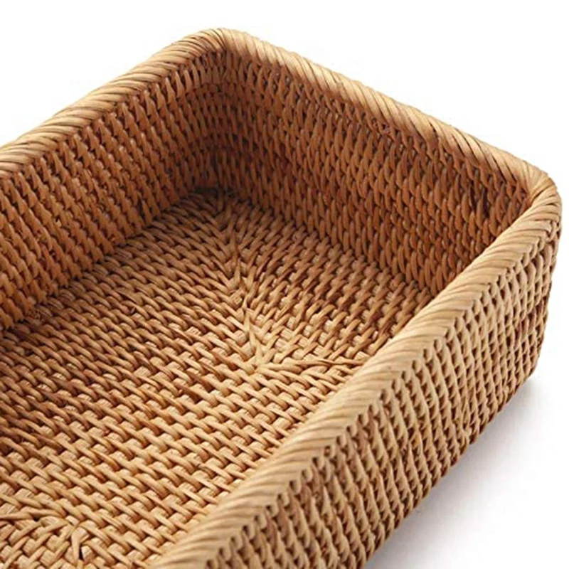 

Natural Rattan Storage Baskets, Rectangular Woven Fruit Baskets, Wicker Decoration and Organizer (Set of 3)