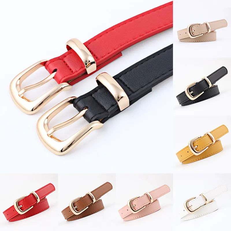 

High-quality Alloy Pin Gold/Sliver Buckle Belts New Fashion Woman Pu Leather Pure Color Thin Belts Dress Jeans Waistband