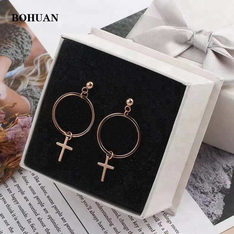 Последняя мода Девушка розовое золото нержавеющая сталь крест