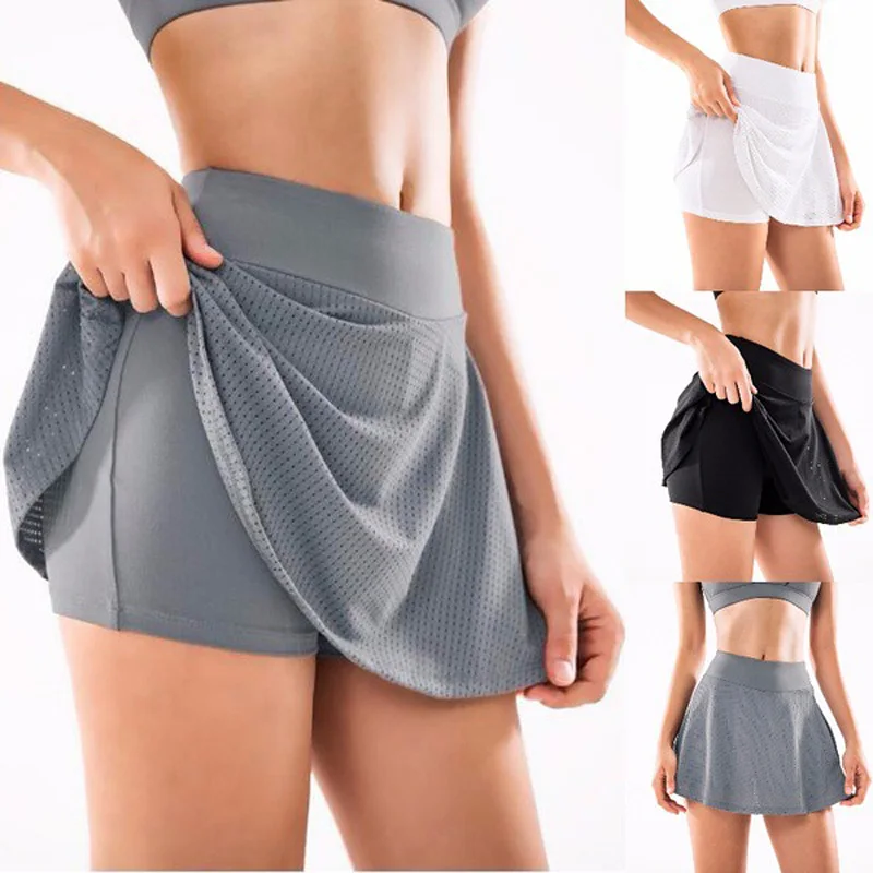 

2021 High Waist Fitness Mini Skirts Woman Running Yoga Tennis Shorts Breathable Thin