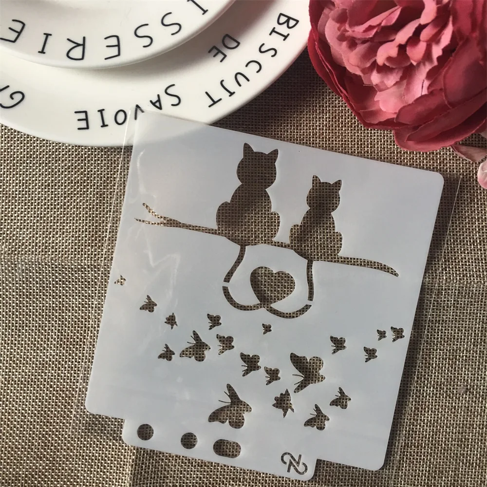 9 шт./компл. 14 СМ Кот кирпич сердце цифра DIY Layering трафареты раскраска для