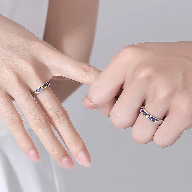 

S925 Days and nights love couple ring sterling silver pair of men and women sun and moon ring niche birthday gift for girlfriend