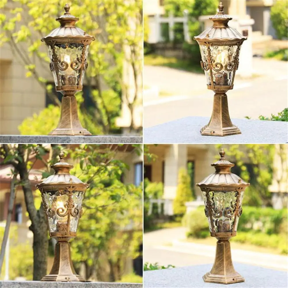 Промышленные античная Post светильник с кованые Стекло для палубы порог двор патио