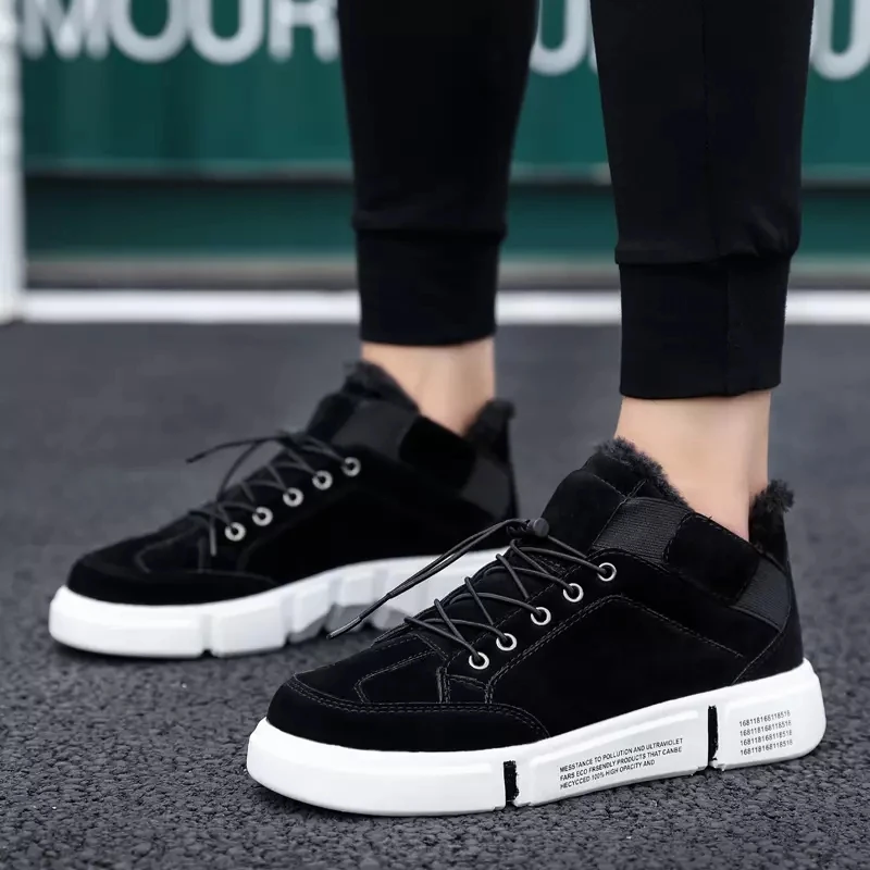 

2021 New Four Season Fashion Men's Casual Sneakers Fur Warm Sport Shoes Male Comfort Outdoor Hiking Lace-Up Male Trainning Shoes