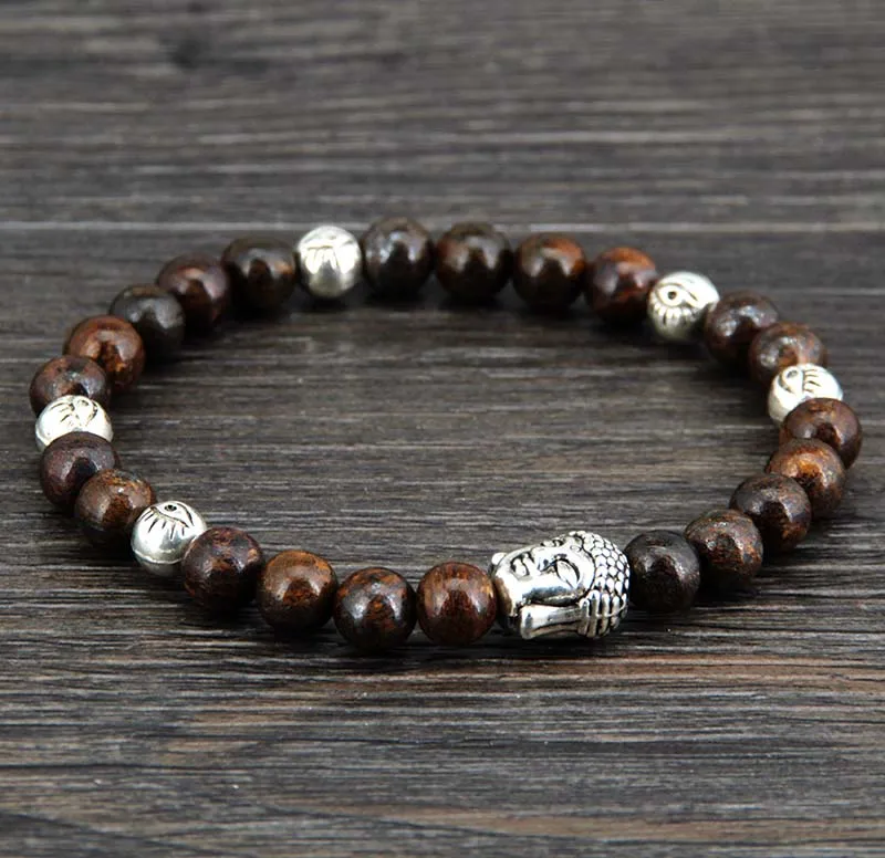 Мужской браслет 6 мм Bronzite Buddha Evil Eye эластичный ручной работы растягивающиеся