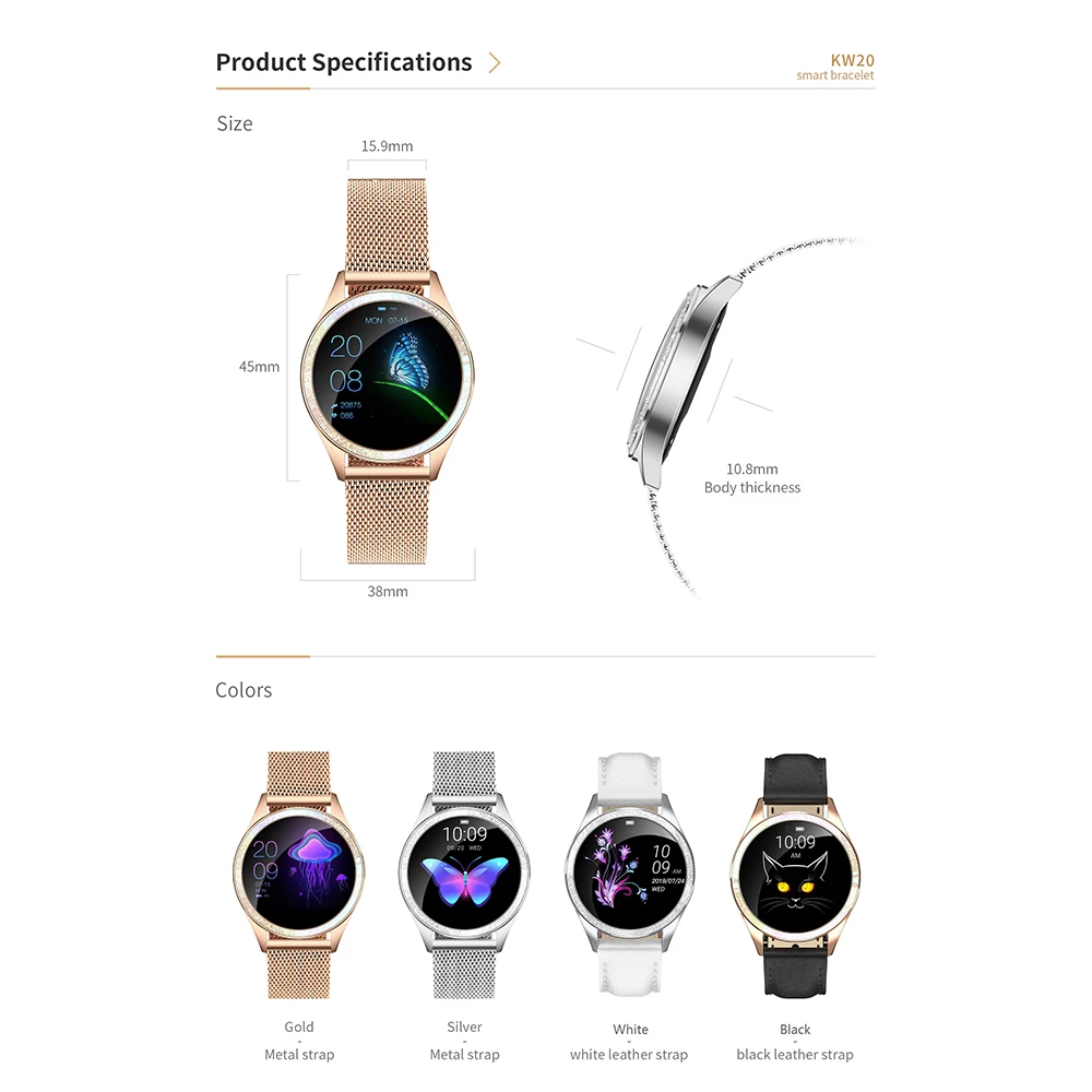KINGWEAR KW20 Смарт-часы монитор сердечного ритма во время сна IP68 Водонепроницаемый фитнес-трекер шаги калорий смарт-часы женские стильные