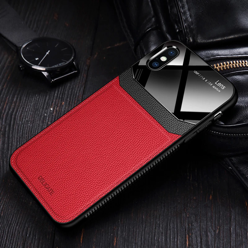 Red I coque, чехол, чехол, для apple Iphone XS Max Iphone X на кожаном зеркальном стекле Силиконовый противоударный телефон роскошные мягкие милые чехлы - Цвет: Red