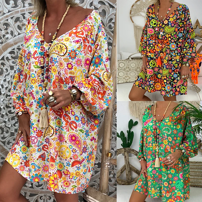 Популярные модели европейский и американский принт Повседневное платье с