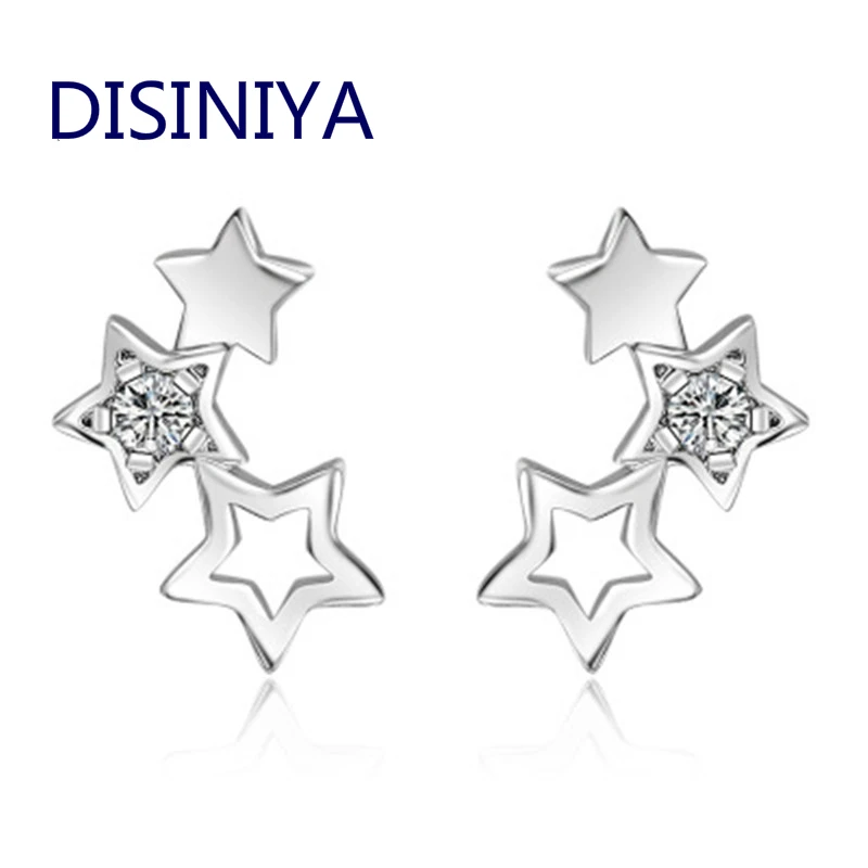 Бренд 925 Серебряные серьги-гвоздики для женщин для свадьбы женские пустотелые звездообразные бижутерия Кристалл Бринко Мужер