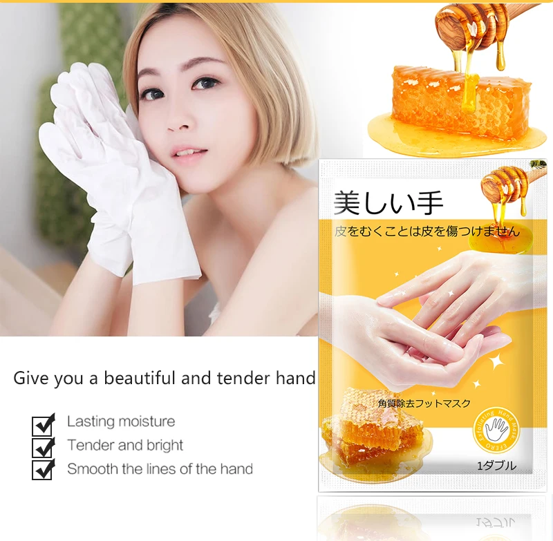 

EFERO Moisturizing Whitening Honey Hand Mask Hyaluronic Aicd Anti Dry Nourishing Hand Gloves Anti-Aging Exfoliating Hand Care