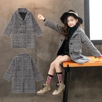 girls coat 2021 autumn and winter korean version of grey plaid houndstooth coat childrens woolen coat one generation