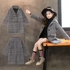 Пальто для девочек, Осень-зима 2021, Корейская версия серого цвета, клетчатое пальто с рисунком гусиные лапки, детское шерстяное пальто одного поколения