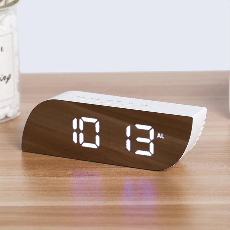 

Desktop Mirror Alarm Clock Multifunctional Bedroom Retro Modern Bedside Black Temperatur Alarm Reloj De Mesa Home Electronics