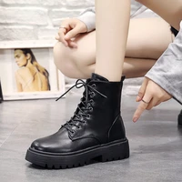 2021 new winter leather boots women fashion ankle british martin boots women square heel lace up platform shoes boots women