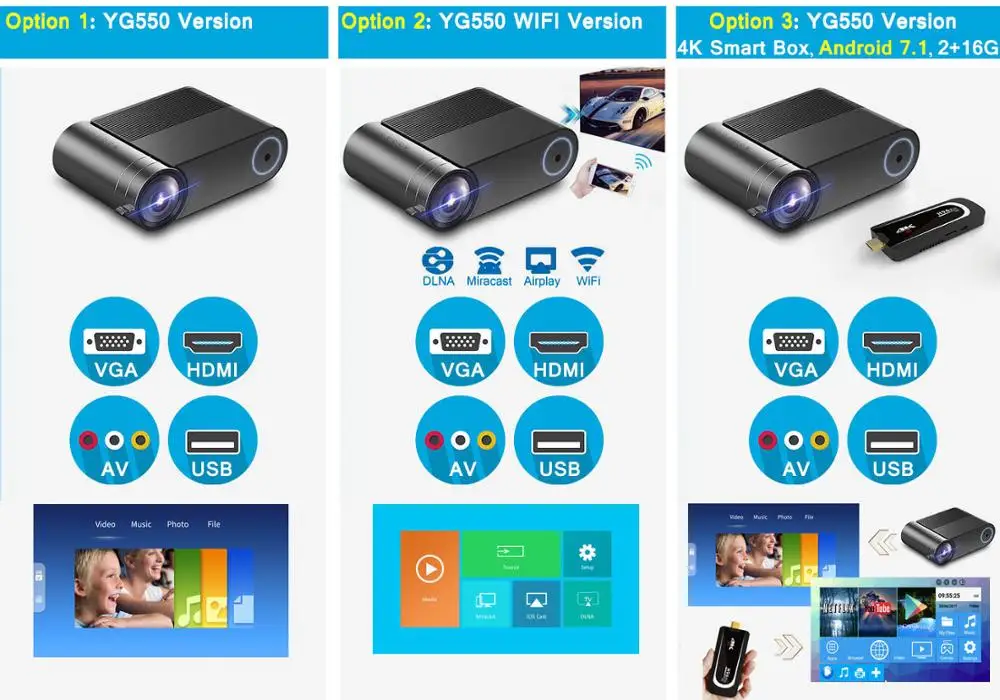 

ByJoTeCH YG550 1080P WiFi Multi-Screen Home Theater LED Projector Beamer Android 7.1 optional Full HD Proyector 4000 lumens