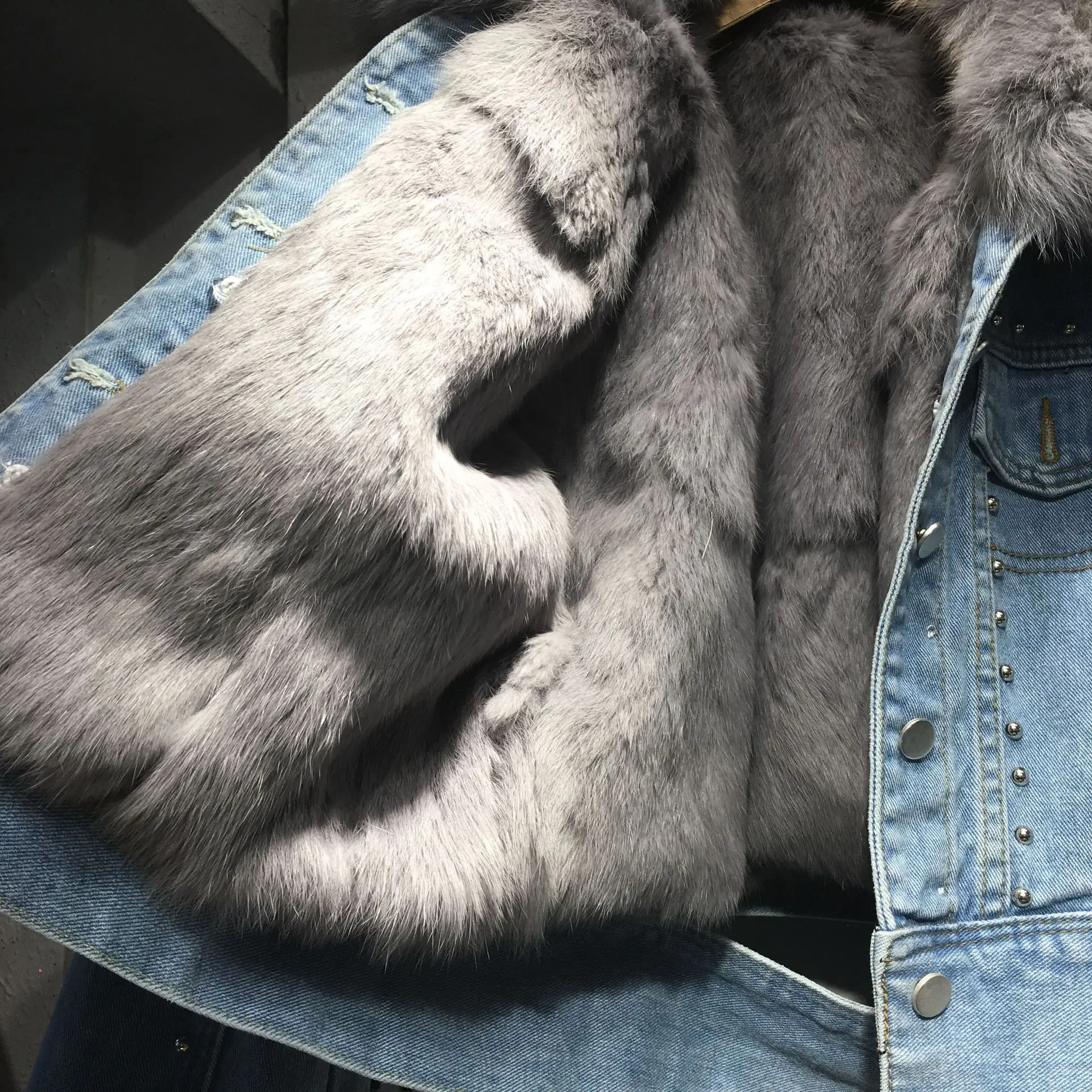 River Punk Denim Jacket Women Winter Warm Fur Coats Fashion Streetwear Goth Jeans Jackets and Lady Outerwear |