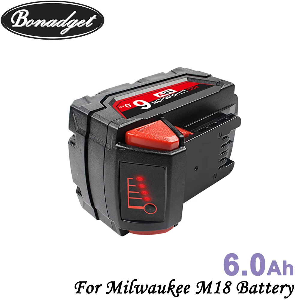 

Bonadget 6000mAh 18V lithium Battery For Milwaukee M18 48-11-1815 48-11-1850 2604-22 2604-20 2708-22 2607-22 Power Tools Battery
