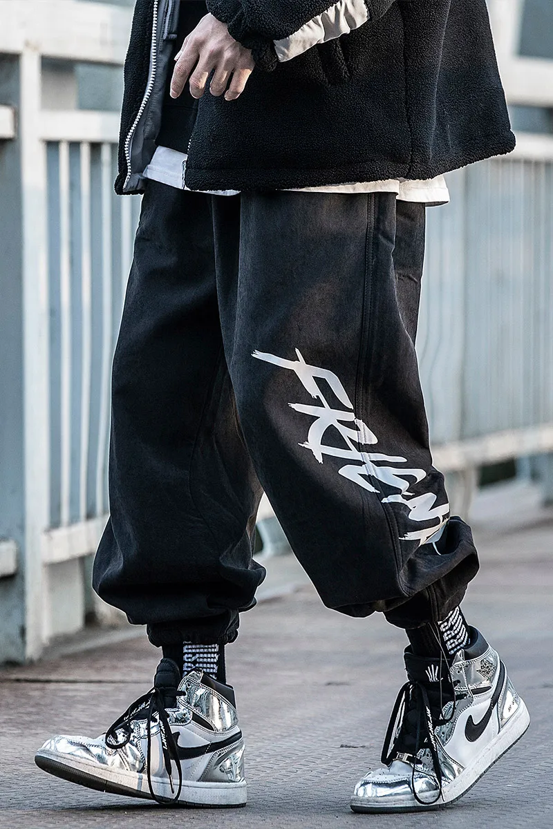 

Trousers male velvet thickening winter letters printing bouquet haroun pants movement Men's clothes Harajuku Jogger Cargo Pants