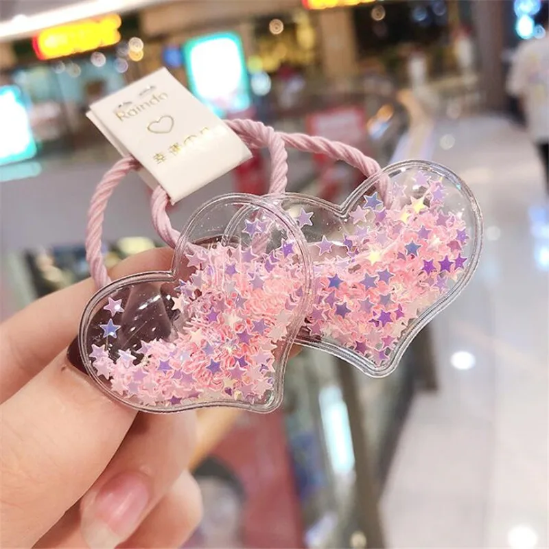 New Cute Crown Star Quicksand Scrunchies Children Girls Kids Elastic Hair Rubber Band Accessories Tie Hair Ring Rope Holder