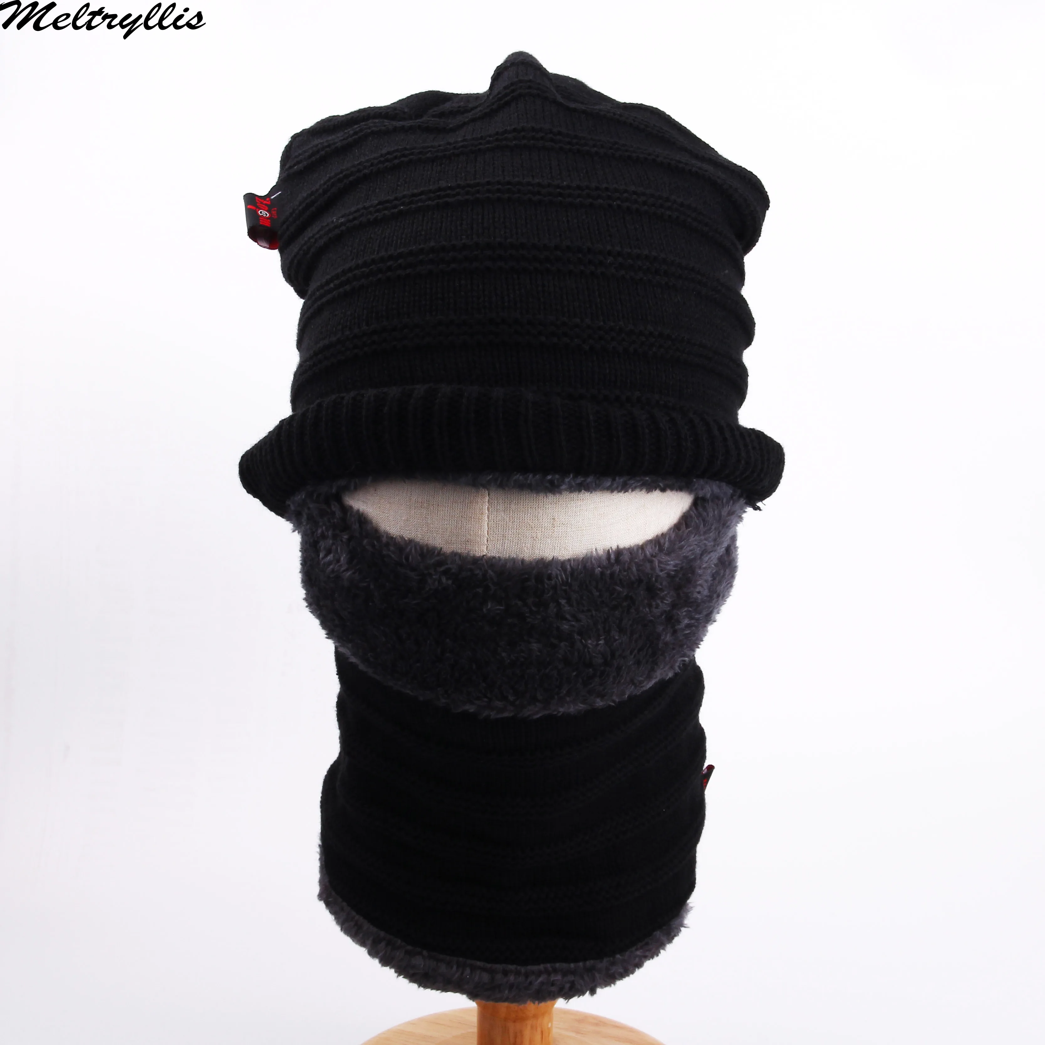 [Meltryllis] Neck warmer winter hat scarf cap Fashion men wemen knitted Beanie Knit Hat Skullies Beanies Fluffy Thick Kalpak | Аксессуары