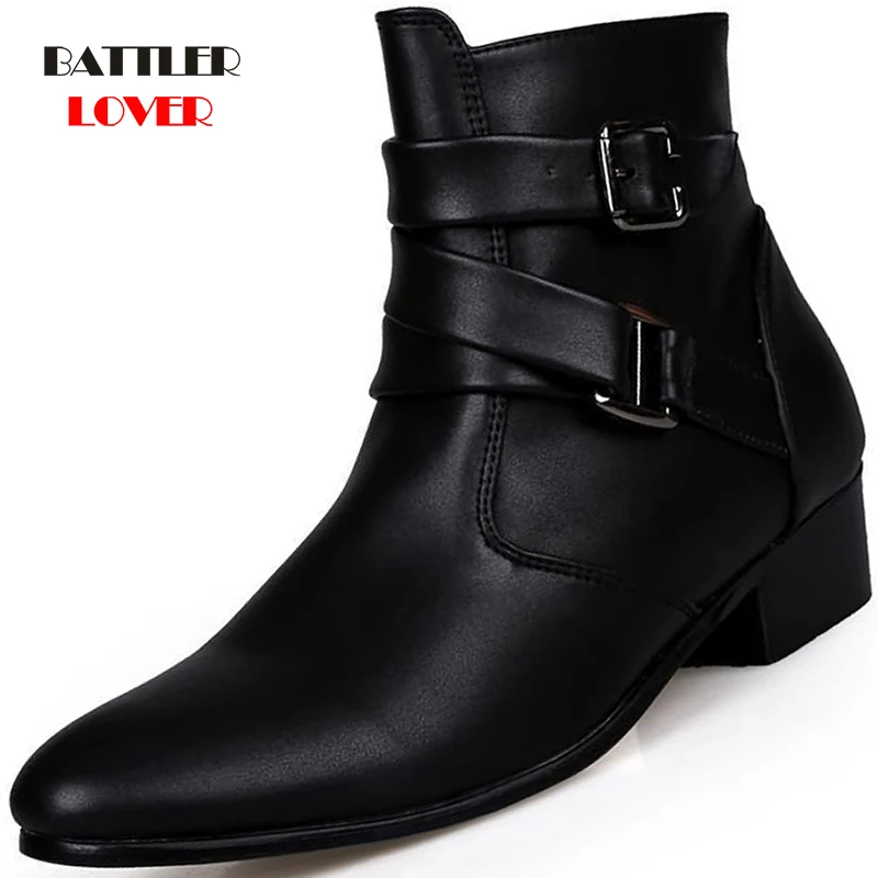 

Fashion Men Spring Autumn Pointed Toe Height Increase Chelsea Ankle Boots Western High Top Casual Shoe Male Leather Martin Botas