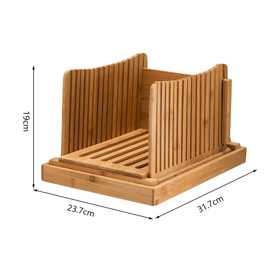 

Bamboo Bread Slicer Cutting Guide-Wood Bread Cutter For Homemade Bread, Loaf Cakes, Bagels Foldable And Compact With Crumbs