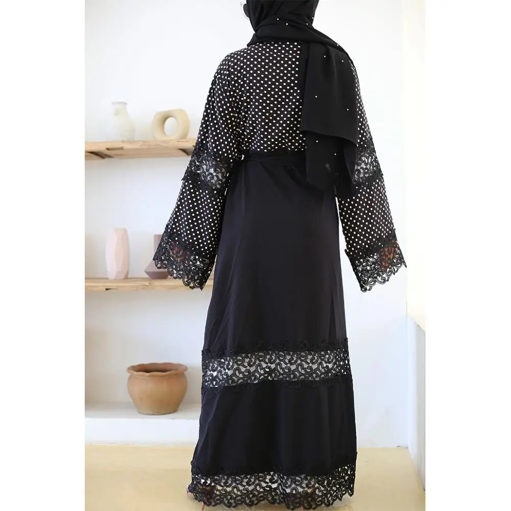 Женский шифоновый кардиган Abaya белый классический кружевной с отстрочкой из