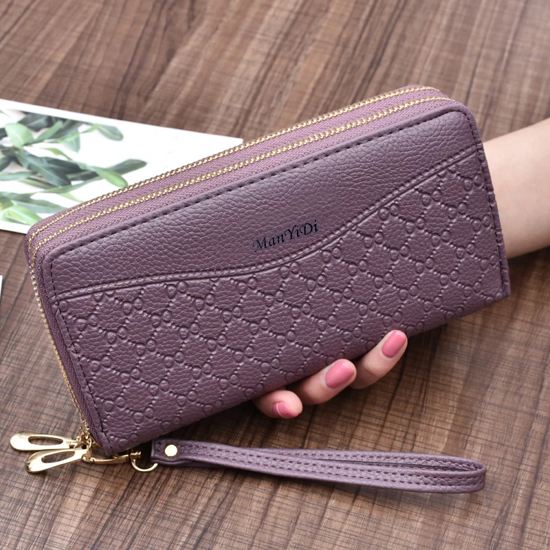 aliwood Large Capacity Embossing Long Women's Wallet Clutch  Double Zipper Layer Lady Coin Purse Phone Package Carteira Feminina