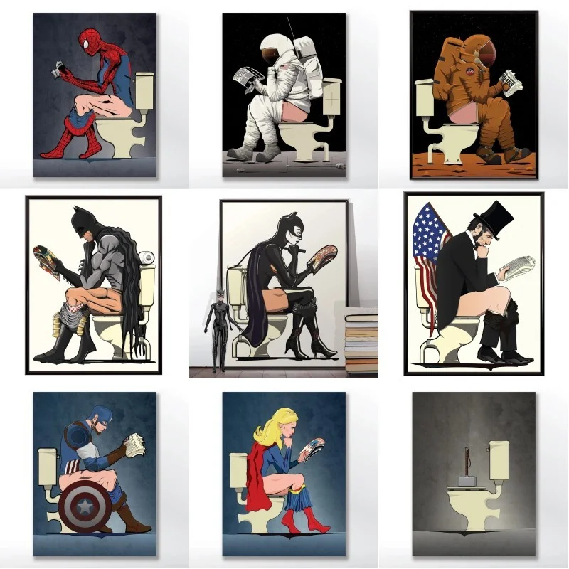 

Marvel Canvas Painting Poster Spiderman Super Girl Captain America Wall Art Canvas Posters and Prints Pictures Toilet Bathroom