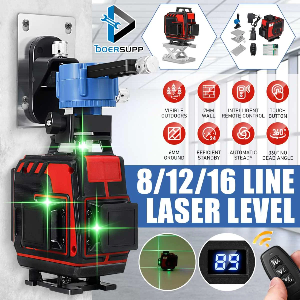 Laser levels 16/12/8 Lines 4D/3D Green Light Horizontal&Vertical Cross 360 Auto Self-Leveling Wall Floor Laser levels & Tripod