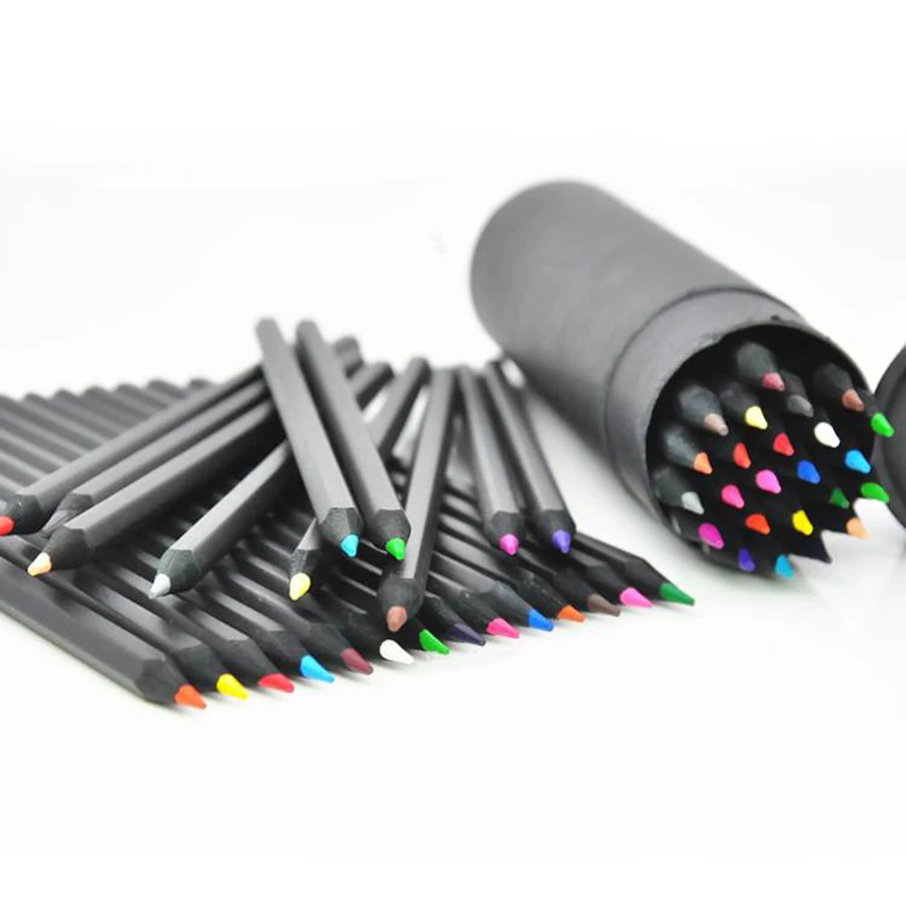 Разноцветные карандаши разных цветов кавайные школьные черные деревянные для