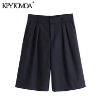 kpytomoa women 2021 chic fashion office wear straight knee length pants vintage high waist side pockets female pants pantalones