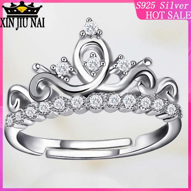 

925 sterling silver new arrival crystal Crown adjustable size crown drill ring Fashion temperament girl's gift wedding