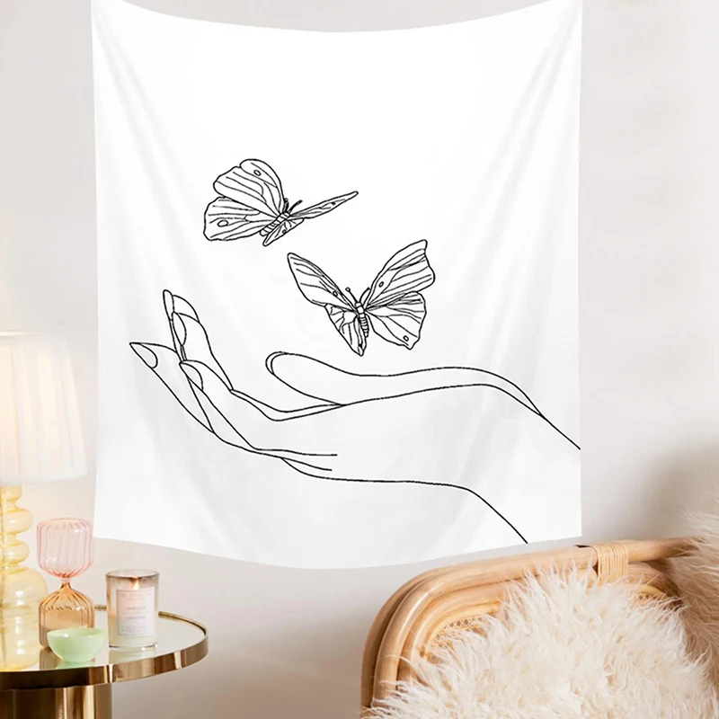 

Simple Line Girl Flower Wall Hanging Tapestry Tarot Card Tapestries Wall Cloth Picnic Yoga Carpet Bed Cover Room Home Dorm Decor