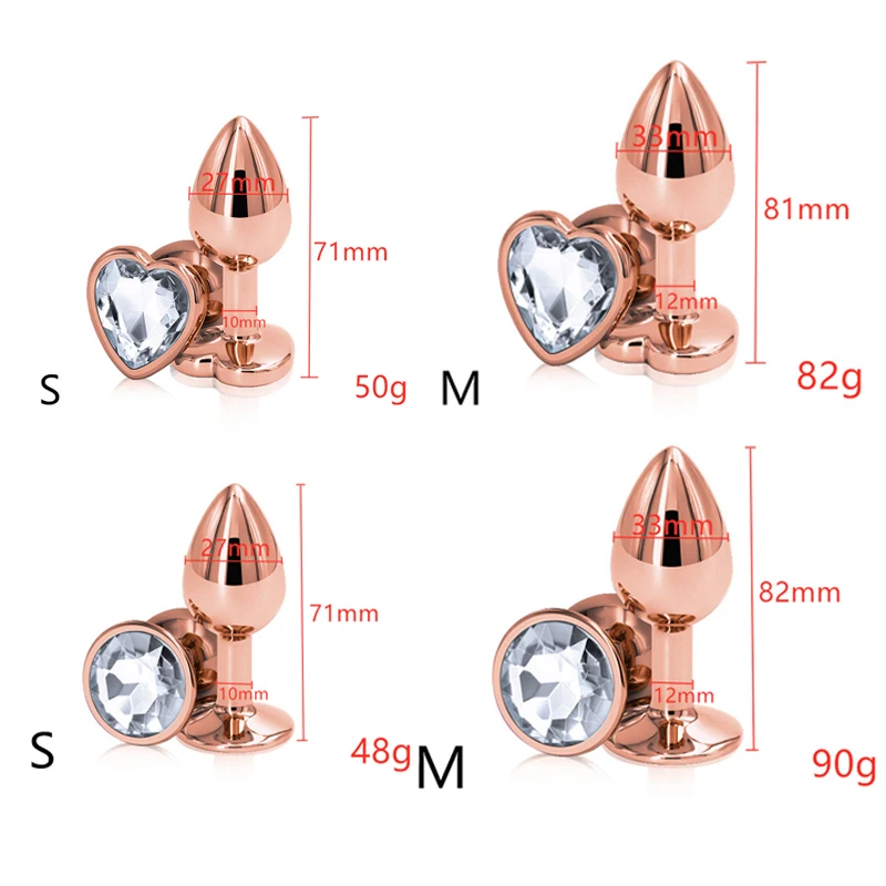 Rose pink gold Small Medium large set Crystal Heart round shape rainbow Metal anal beads butt plug Jewelry insert sex toy | Красота и