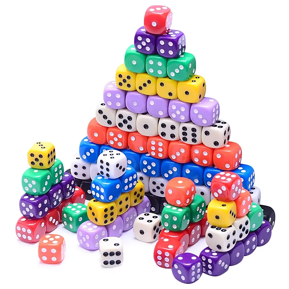 

100Pcs High Quality 16mm Multi Color Six Sided Spot D6 Playing Games Dice Set Opaque Dice For Bar Pub Club Party Board Game