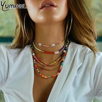 yumfeel handmade necklace jewelry pearls stones flowers seed beads necklace women bohemian trendy beaded chokers
