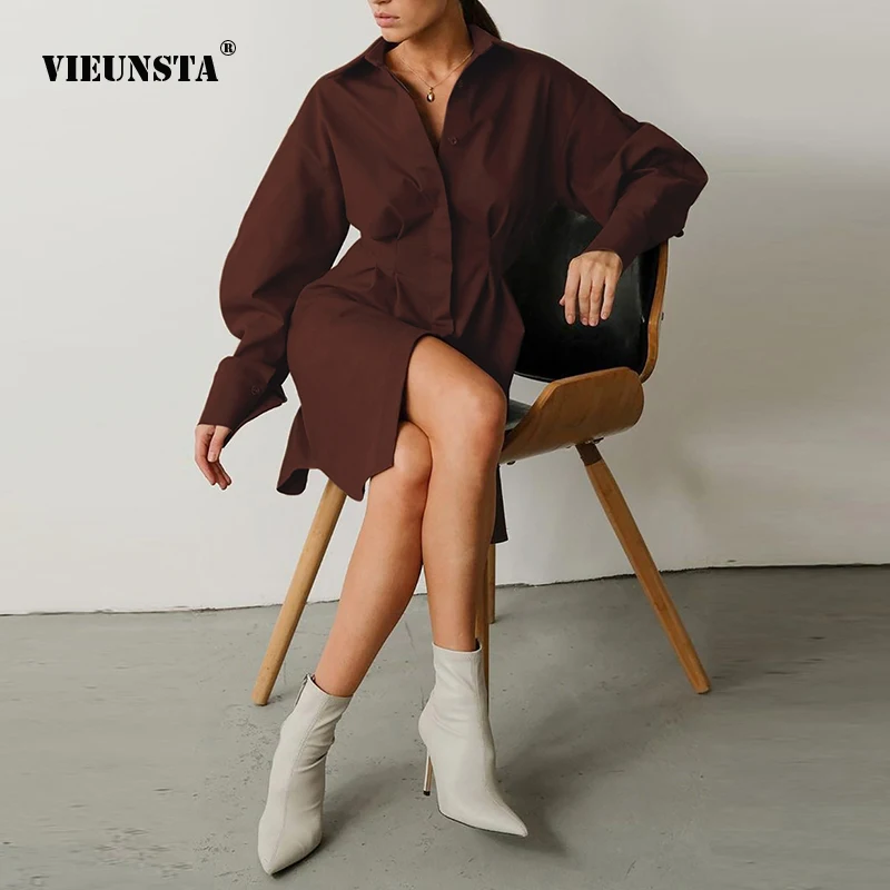 

Платье в стиле ретро для женщин, однобортное платье-рубашка с длинным рукавом и элегантной асимметричной юбкой с лацканами, деловой наряд д...