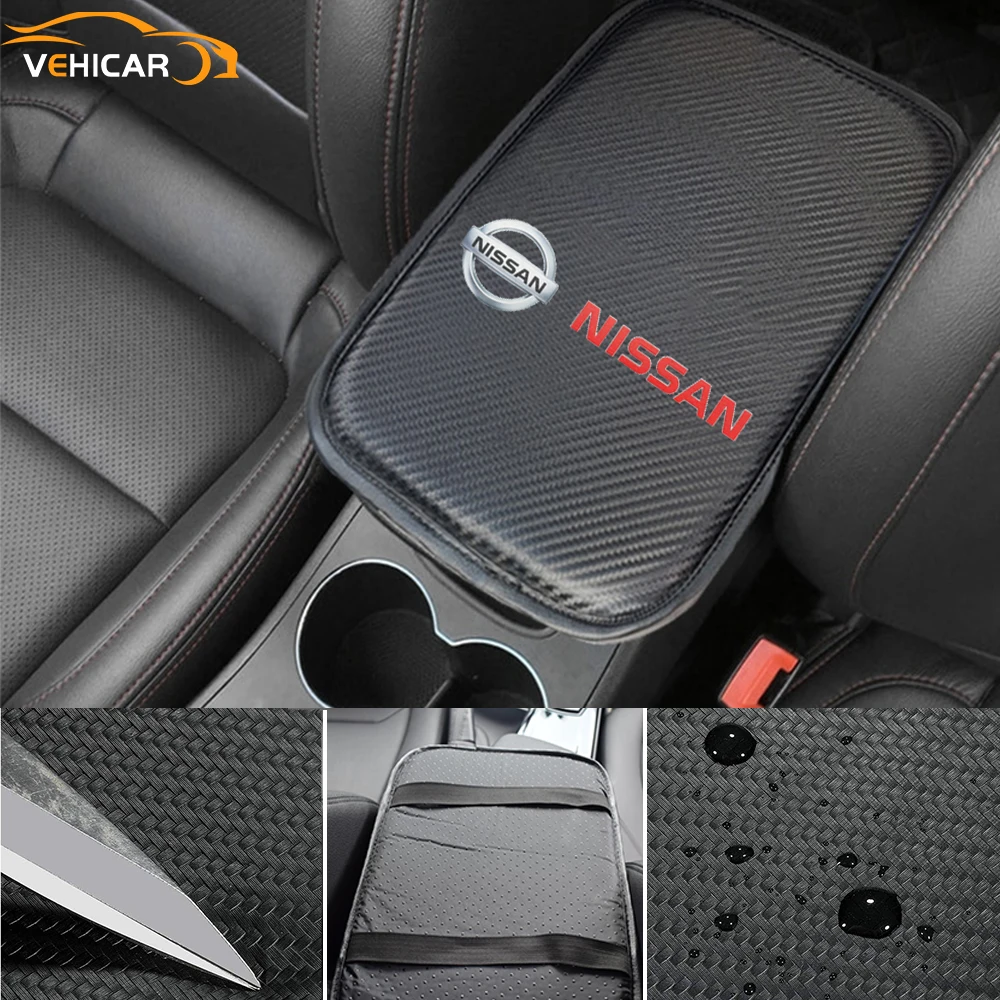 

VEHICAR Console Pad Car Armrest Seat Box Cover Protector for NISSAN Car Armrest Cover Carbon Fiber Leather Decoration
