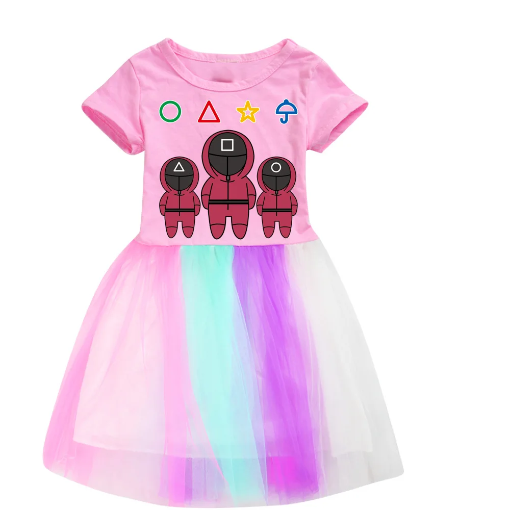 

Детские платья для девочек, причудливая игра кальмар, эластичная летняя одежда, платье-футболка с коротким рукавом, красная одежда для мене...