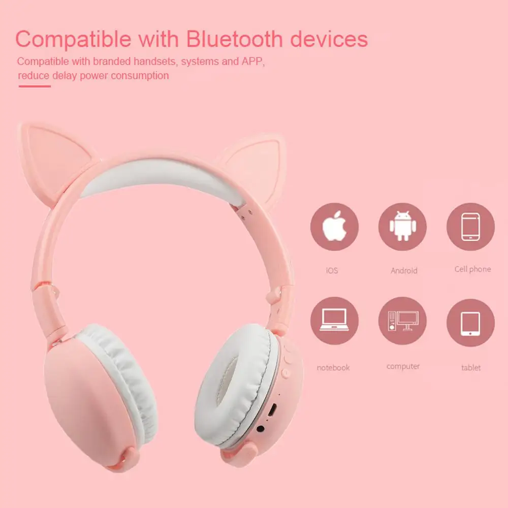 Studyset Bluetooth 5,0 наушники милые кошачьи уши беспроводные складывающиеся наушники Стерео шумоподавление Гарнитура для детей с микрофоном