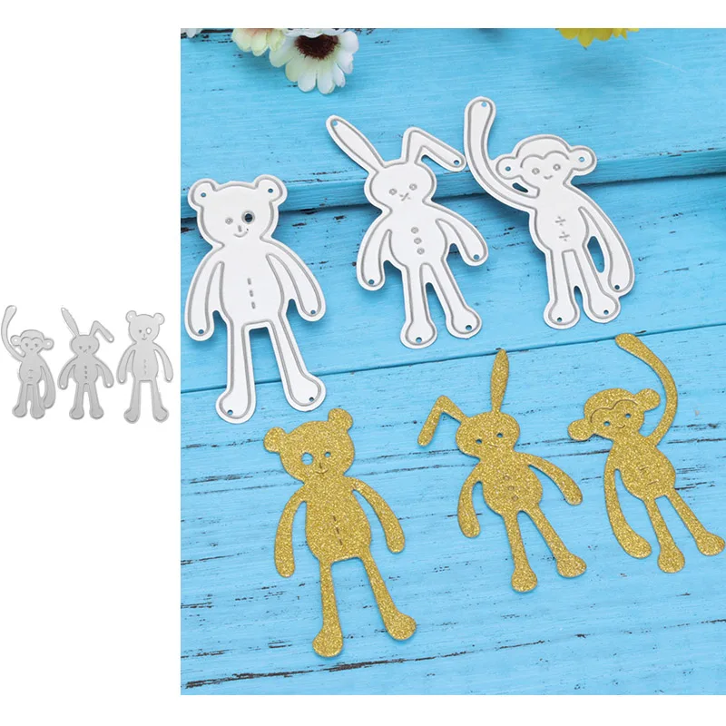 3 шт. в форме обезьяны кролика медведя металлические режущие штампы трафарет для