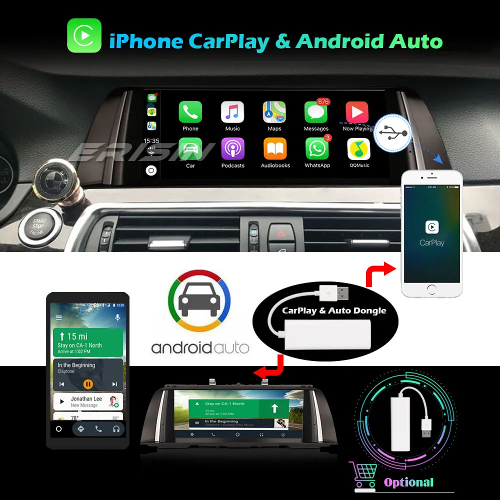 Erisin 2625 10 25 &quotCarPlay Android Авторадио GPS SWC DAB + USB RDS 4G SatNav Bluetooth IPS для BMW 5 серии F10/F11 |