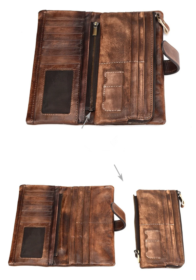 Кошелек Nesitu из натуральной кожи с блокировкой RFID винтажный длинный кофейный