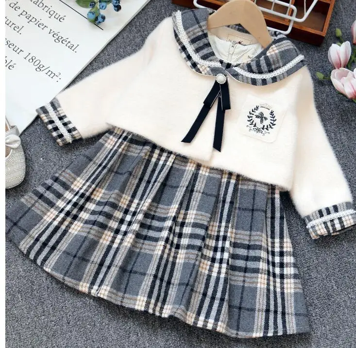 Комплект платья для девочек новинка 2020 зимнее платье универсальная клетчатая