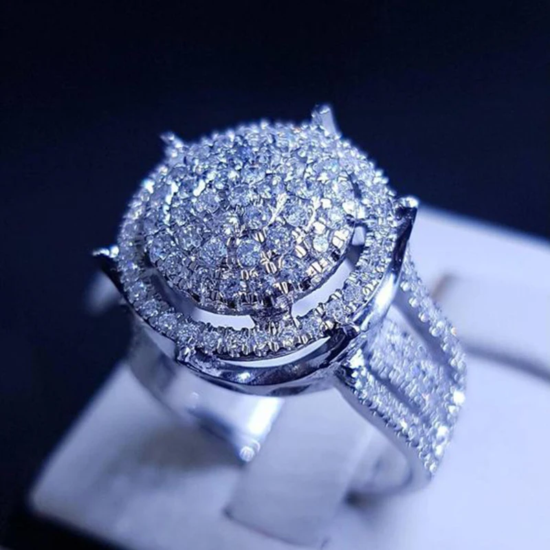 

Luxury Brand Shiny Crystal Zircon Ring For Women Silver Color CZ Wedding Ring Men Fashion Jewelry Best Gifts Wholesale O5M209